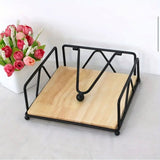 Luxury Metallic Serviette Holder Black & Gold Frame with Bamboo Napkin Base