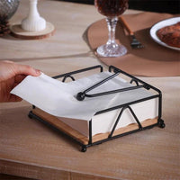 Luxury Metallic Serviette Holder with Bamboo Base 18×18×6.8cm Tableware Napkin Holders