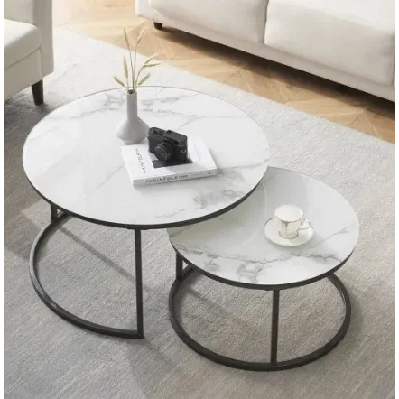 Luxury Pure Marble Top Nesting Coffee Tables Elegant Modern Design