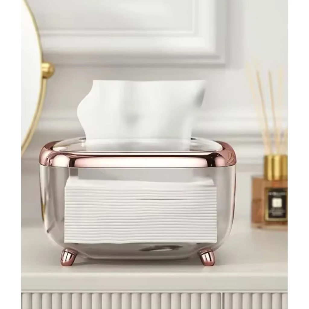 Luxury Rose Gold & Clear Acrylic Tissue/Serviette Holder with Lid. Decor