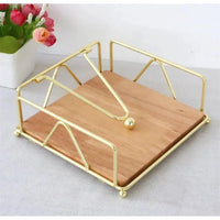 Luxury Serviette Holder with Bamboo Base – Black & Gold Napkin Dispenser Napkin Holder Napkin Holders
