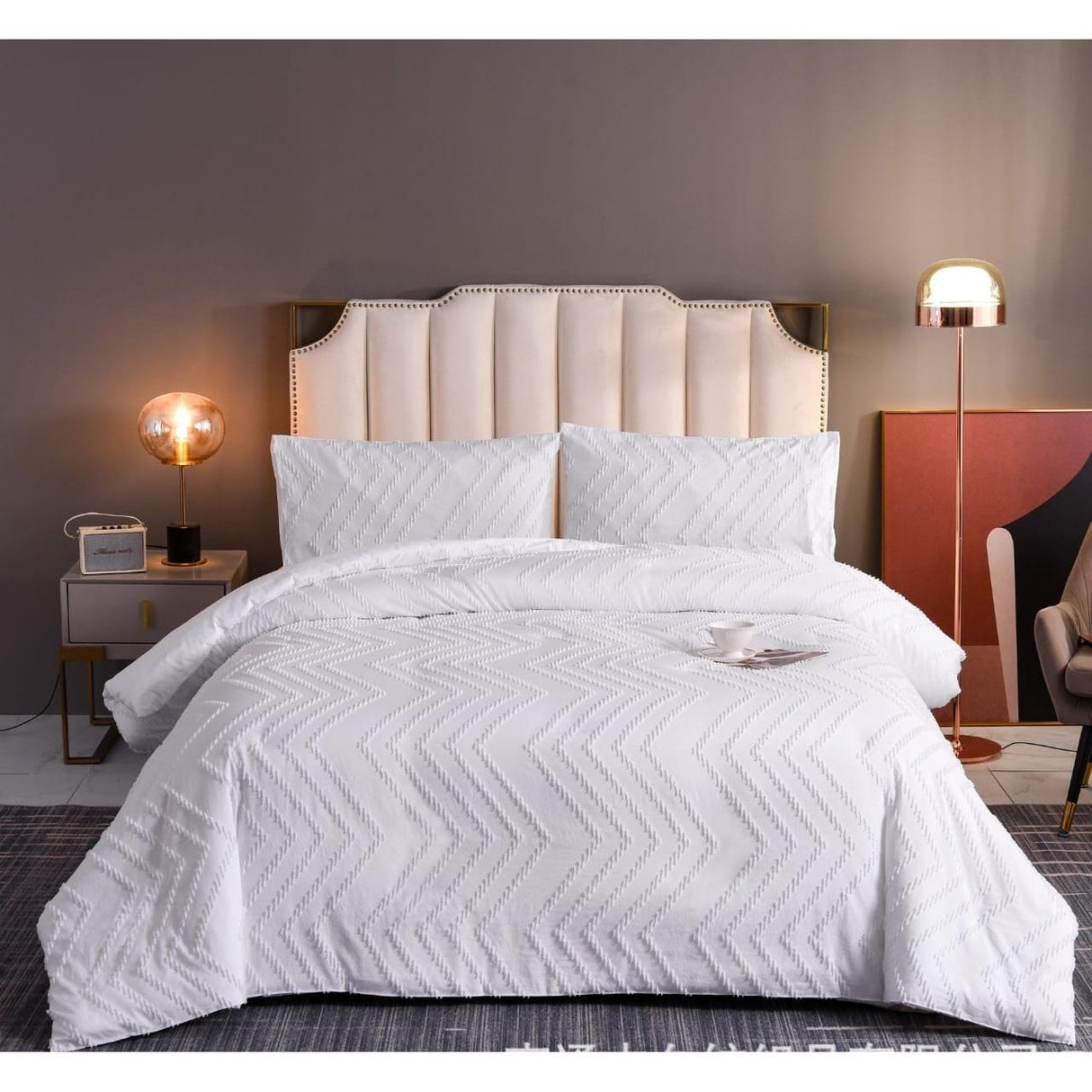 Luxury Tufted Wave Design Duvet Cover Set Soft & Breathable Microfiber