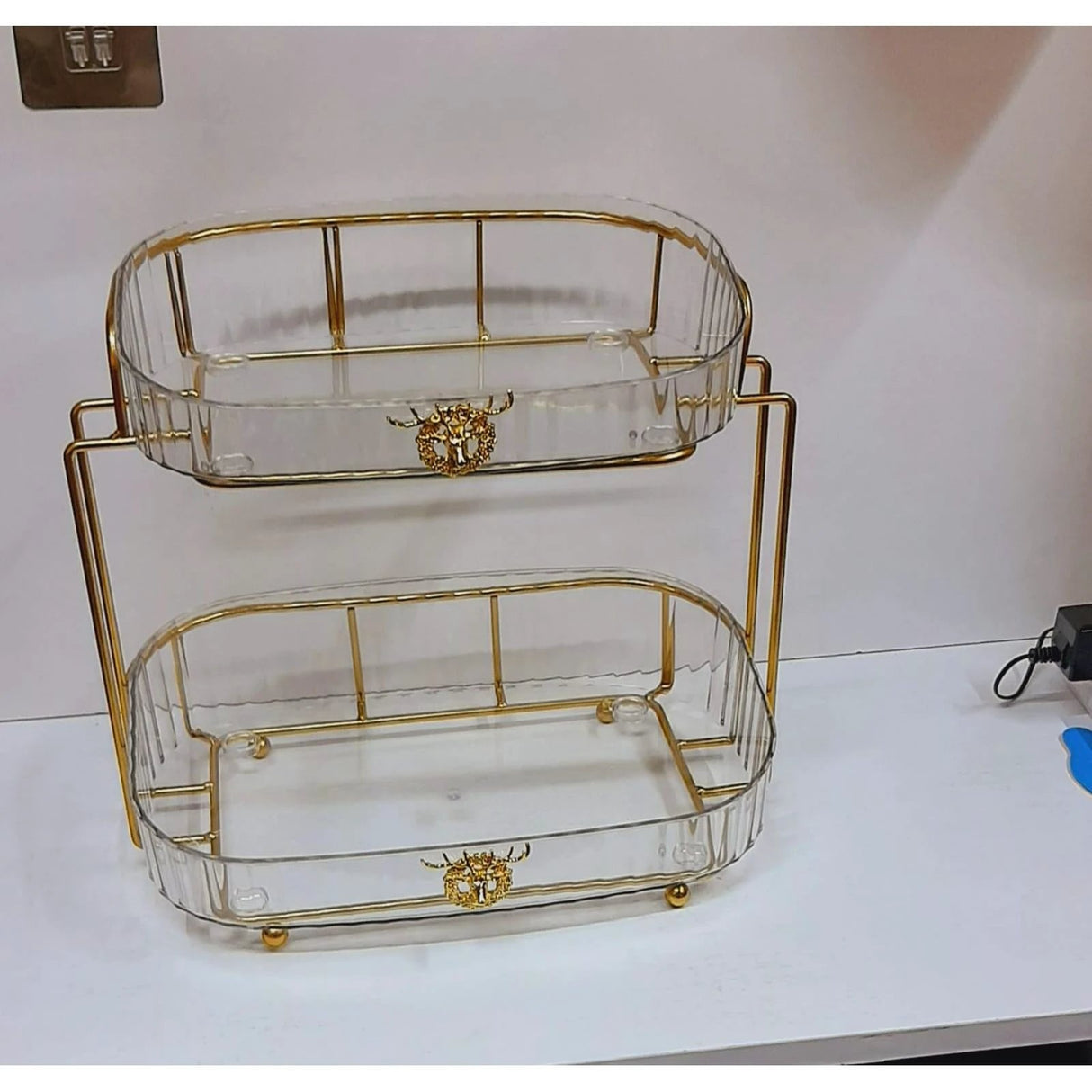 Luxury Vanity Cosmetic Organizer | Wrought Iron Stand with Acrylic Trays - 32x30x21.5cm Makeup Organizers Vanities