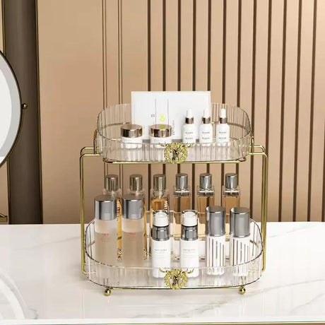 Luxury Vanity Cosmetic Organizer | Wrought Iron Stand with Acrylic Trays - 32x30x21.5cm Makeup Organizers Vanities