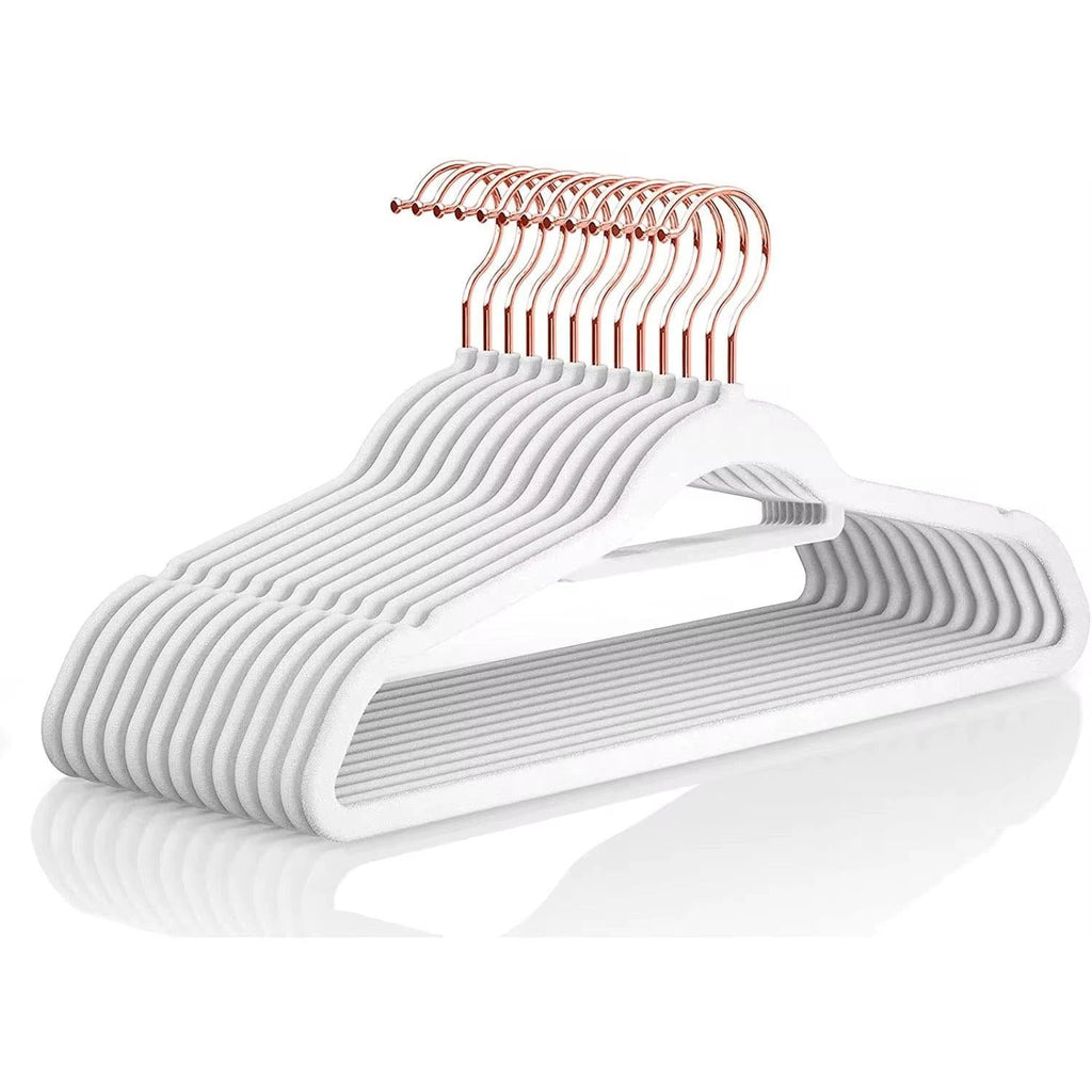 Luxury Velvet Anti-Slip Hangers – 10pcs | Premium Rose Gold Hook | Black or White Hangers