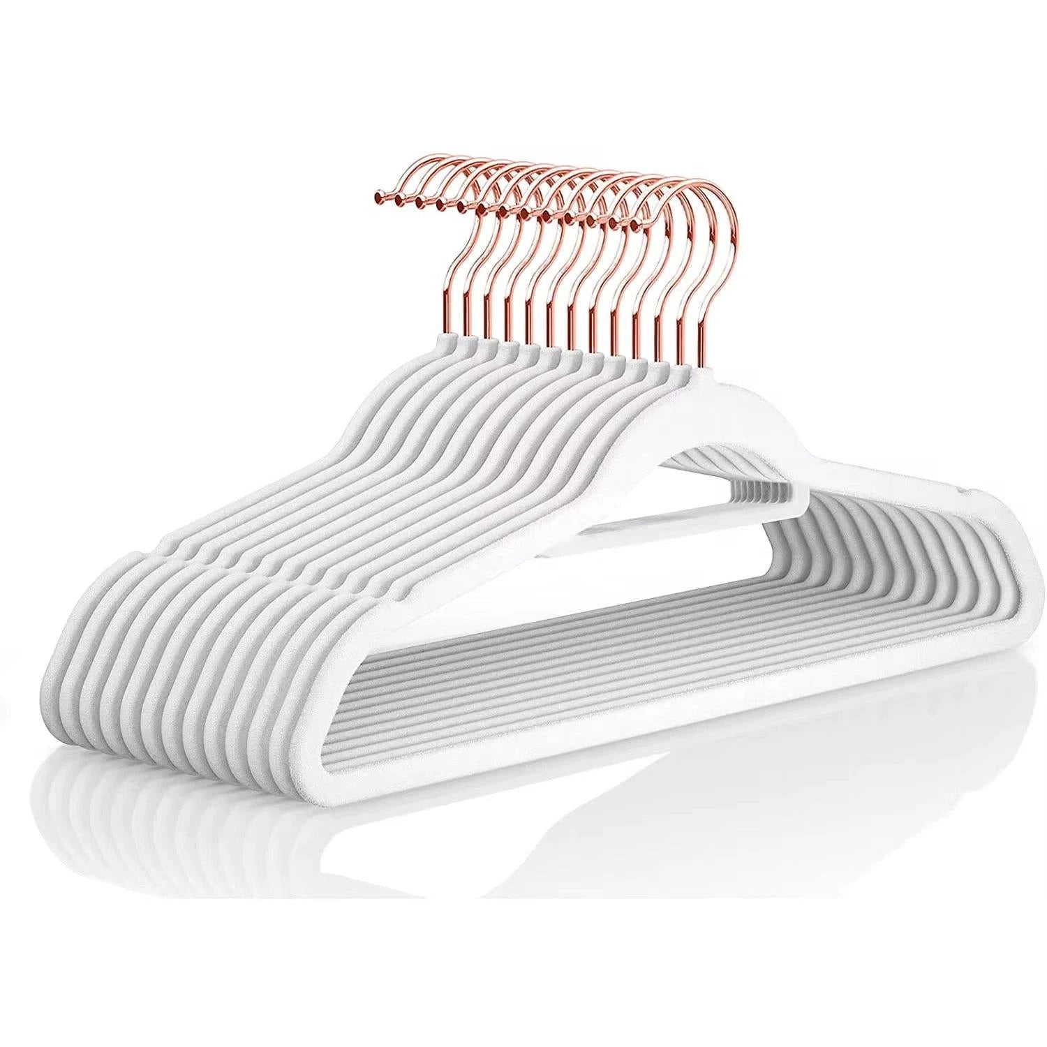 Luxury Velvet Anti-Slip Hangers – 10pcs | Premium Rose Gold Hook | Black or White Hangers