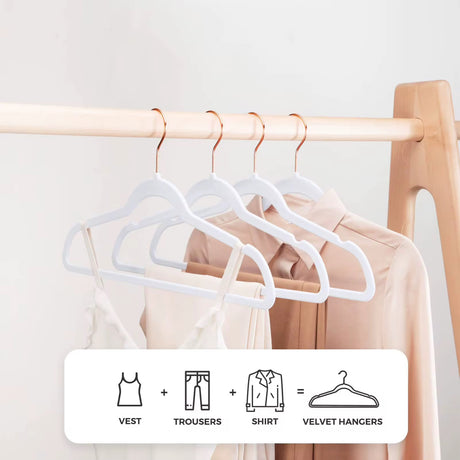 Luxury Velvet Anti-Slip Hangers – 10pcs | Premium Rose Gold Hook | Black or White