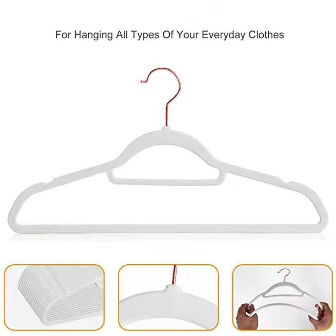 Luxury Velvet Anti-Slip Hangers – 10pcs | Premium Rose Gold Hook | Black or White Hangers
