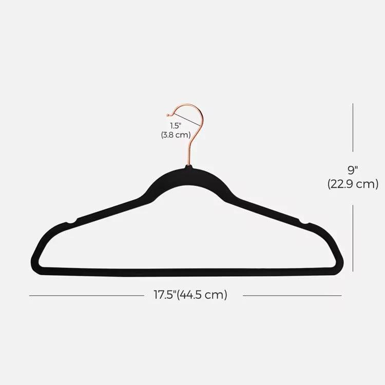 Luxury Velvet Anti-Slip Hangers – 10pcs | Premium Rose Gold Hook | Black or White Hangers