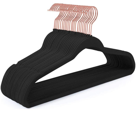 Luxury Velvet Anti-Slip Hangers – 10pcs | Premium Rose Gold Hook | Black or White