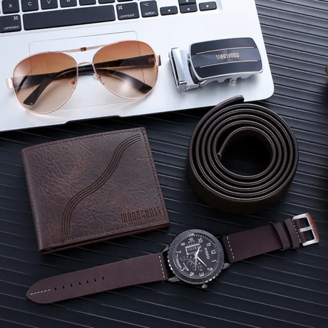MOONGRASS Men's Classic Gift Set Watch, Belt, Wallet & Sunglasses Stylish & Durable Essentials
