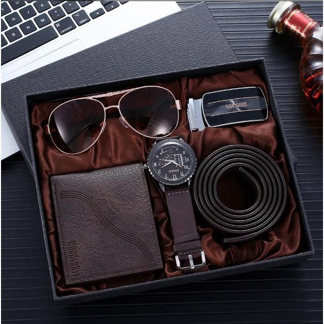 MOONGRASS Men's Classic Gift Set Watch, Belt, Wallet & Sunglasses Stylish & Durable Essentials Watch Accessories