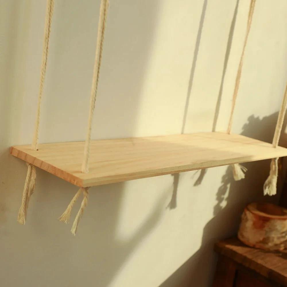 Macrame Hanging Floating Shelf Wall Décor – 2 Tier Decor Floating Wall Shelves & Ledges
