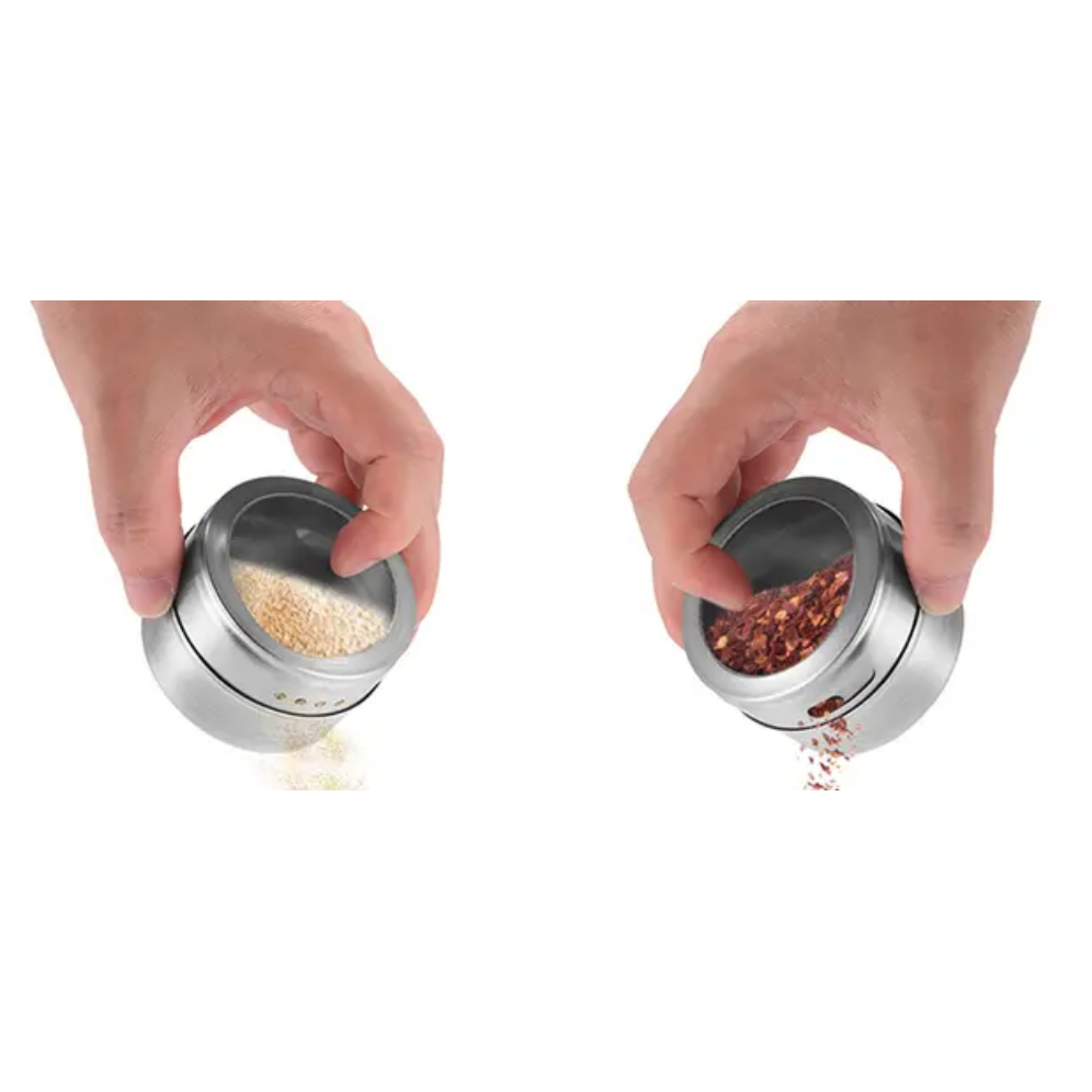 Magnetic Cruet Condiment Spice Jar Set 9 Piece Stainless Steel Set with Wall Mounted Rack Spice Container