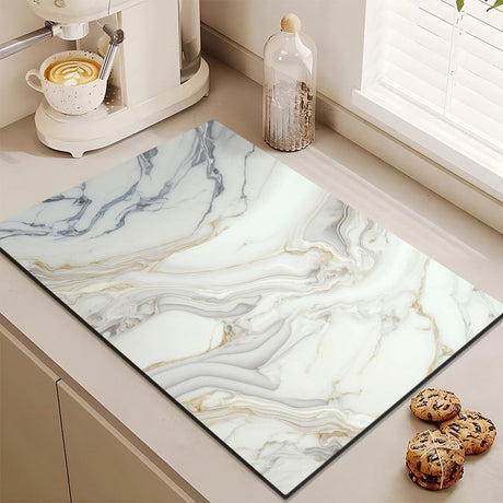 Marble Antiskid Kitchen Drain Mat – Quick-Dry Absorbent Pad for Tableware, Coffee Stations & Bathroom Use
