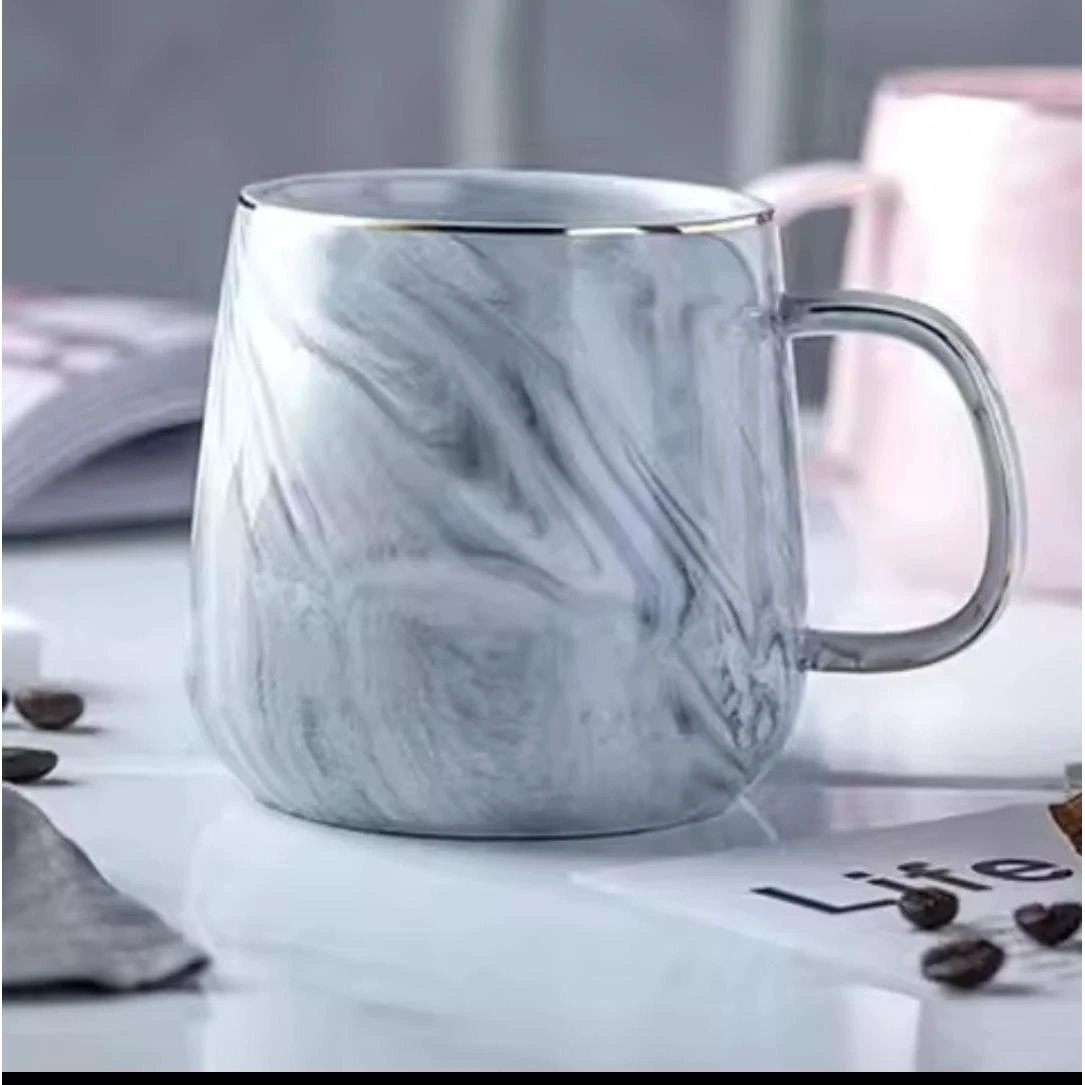 Marble Effect Ceramic Pearl Cups with Golden Rim – 400ml, Grey and Pink kitchen and dinning Kitchen & Dining