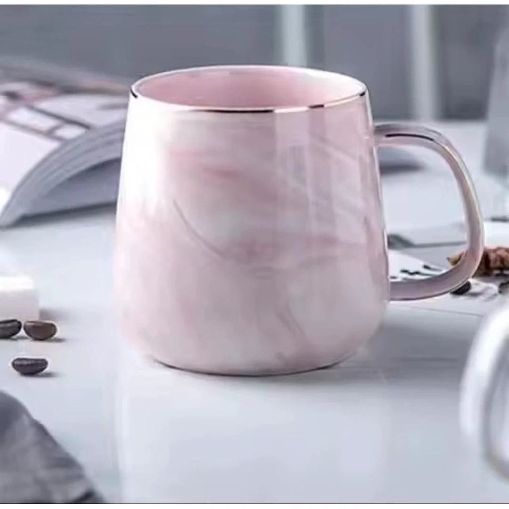 Marble Effect Ceramic Pearl Cups with Golden Rim – 400ml, Grey and Pink kitchen and dinning Kitchen & Dining