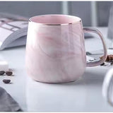 Marble Effect Ceramic Pearl Cups with Golden Rim – 400ml, Grey and Pink