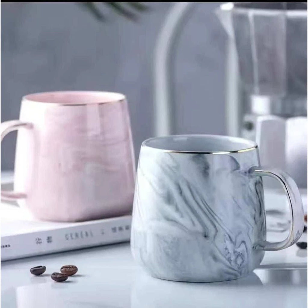 Marble Effect Ceramic Pearl Cups with Golden Rim – 400ml, Grey and Pink kitchen and dinning Kitchen & Dining