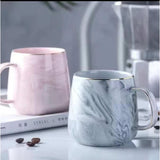 Marble Effect Ceramic Pearl Cups with Golden Rim – 400ml, Grey and Pink