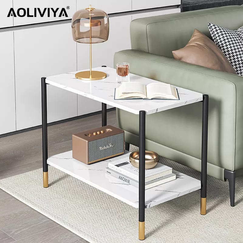 Marble Effect Coffee Table with Double Storage Space White Luxury Finish