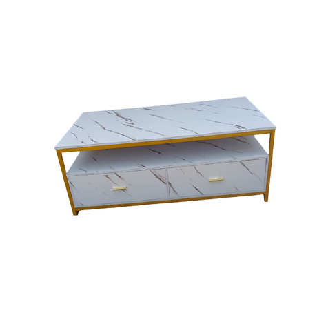Marble Effect Wooden TV Stand | White TV Cabinet with 2 Drawers (120cm x 60cm)