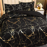 Marble Printed 3 Piece Luxury Microfiber Down Comforter Quilt cover set | Zipper Closure Duvet Cover & 2 Pillowcases | Premium Cotton | Gold Marble Texture | Black and Green
