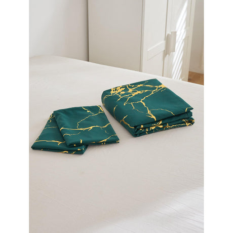 Marble Printed 3 Piece Luxury Microfiber Down Comforter Quilt cover set | Zipper Closure Duvet Cover & 2 Pillowcases | Premium Cotton | Gold Marble Texture | Black and Green
