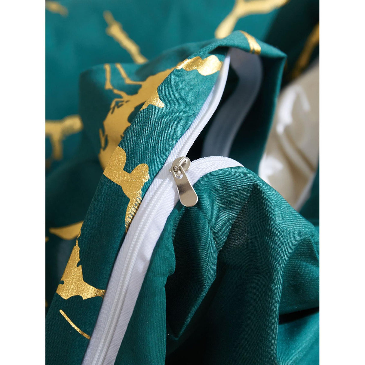 Marble Printed 3 Piece Luxury Microfiber Down Comforter Quilt cover set | Zipper Closure Duvet Cover & 2 Pillowcases | Premium Cotton | Gold Marble Texture | Black and Green