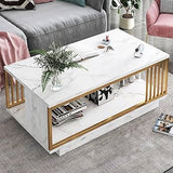Marble Textured Coffee Table with Double Layer Storage 100×50×40cm