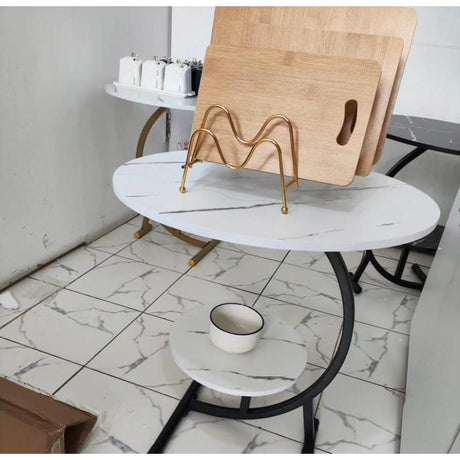 Marble Textured Side Stool | Lightweight & Elegant Design | Available in White/Gold, White/Black, All Black