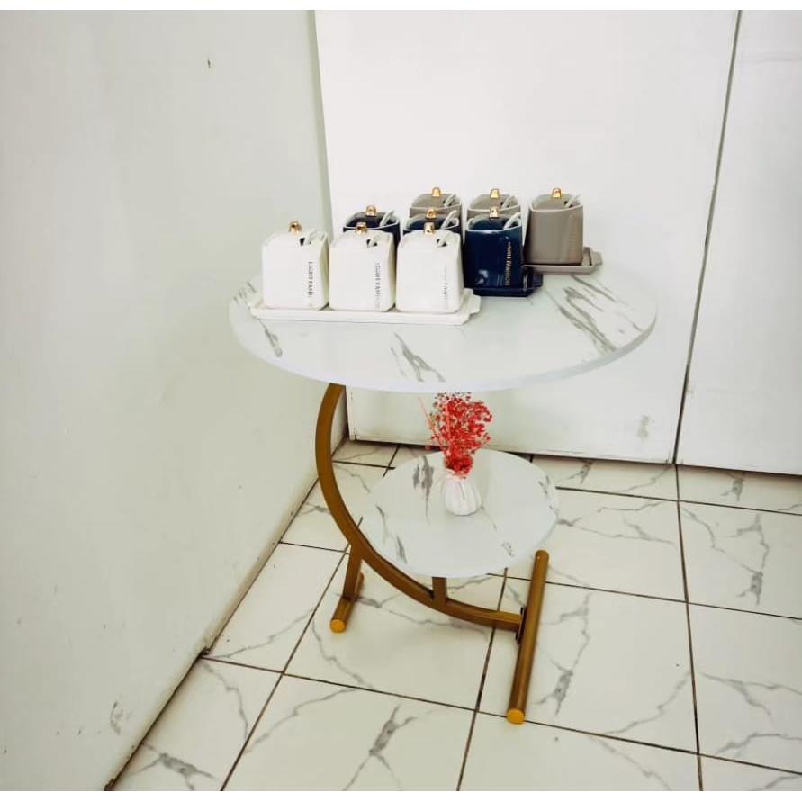 Marble Textured Side Stool | Lightweight & Elegant Design | Available in White/Gold, White/Black, All Black