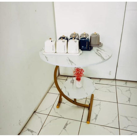 Marble Textured Side Stool | Lightweight & Elegant Design | Available in White/Gold, White/Black, All Black