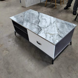 Marble Top TV Stand Modern Low Profile Media Console with Drawers & Open Shelves Furniture