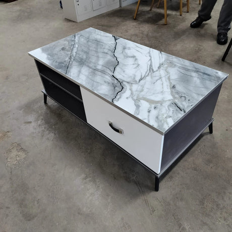 Marble Top TV Stand Modern Low Profile Media Console with Drawers & Open Shelves Furniture