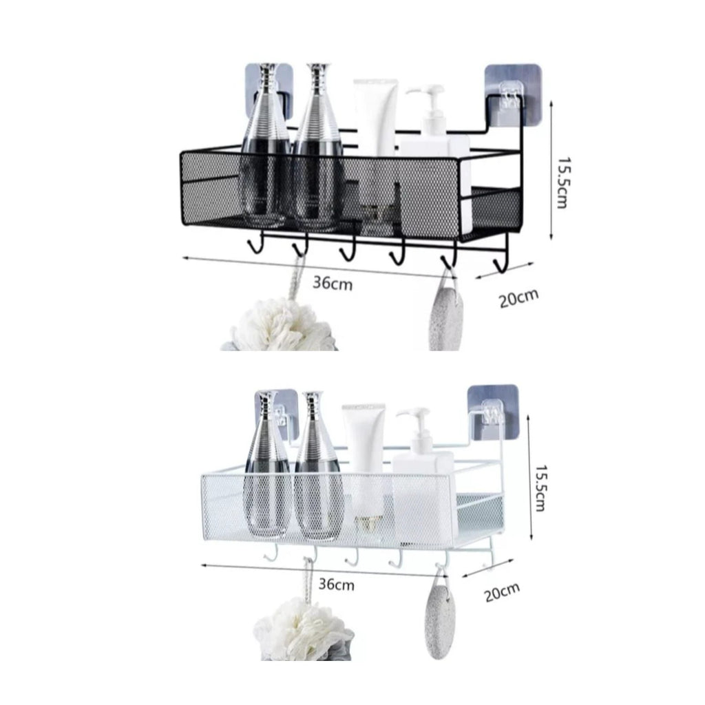 Mesh Bathroom Rack with hooks and self adhesive stickers,No drilling of Wall,Bathroom Organizer Rack,Rust Free, Waterproof Easy Clean, Bathroom Wall Decor, Black Bathroom Storage Uncategorized