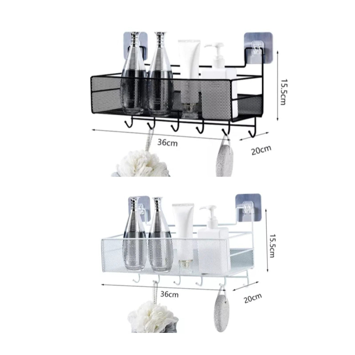 Mesh Bathroom Rack with hooks and self adhesive stickers,No drilling of Wall,Bathroom Organizer Rack,Rust Free, Waterproof Easy Clean, Bathroom Wall Decor, Black Bathroom Storage Uncategorized