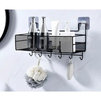 Mesh Bathroom Rack with hooks and self adhesive stickers,No drilling of Wall,Bathroom Organizer Rack,Rust Free, Waterproof Easy Clean, Bathroom Wall Decor, Black Bathroom Storage Uncategorized