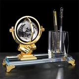 Metal Eagle with Globe Desktop Gift and Crystal Pen Holder Set Office decor Pen Holders