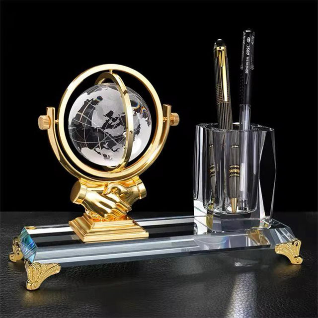 Metal Eagle with Globe Desktop Gift and Crystal Pen Holder Set Office decor Pen Holders