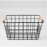 Metal Wire Storage Basket with Handle Wrought Iron Art Fruit Vegetable Snacks Bathroom & Kitchen Holder (Black & White)