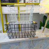 Metal Wire Storage Basket with Handle Wrought Iron Art Fruit Vegetable Snacks Bathroom & Kitchen Holder (Black & White)