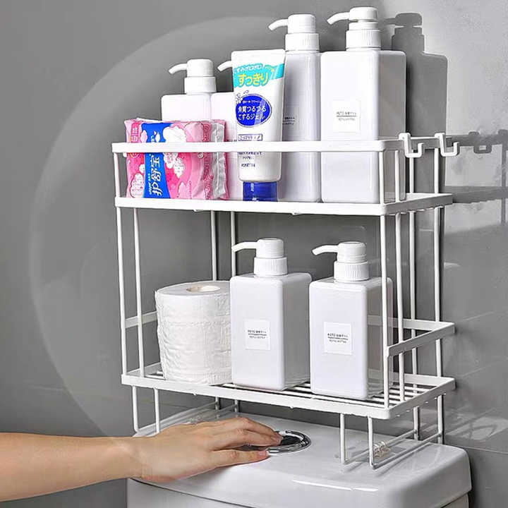 Metallic 2 Layer Over Toilet Storage Shelf Bathroom Organizer