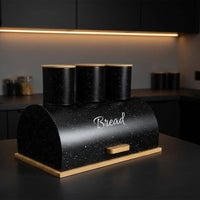 Metallic Bread Bin Box with Wooden Base Available in Black or White food storage Bread Boxes & Bags