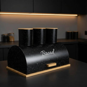 Metallic Bread Bin Box with Wooden Base Available in Black or White food storage Bread Boxes & Bags