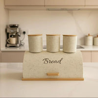 Metallic Bread Bin Box with Wooden Base Available in Black or White food storage Bread Boxes & Bags