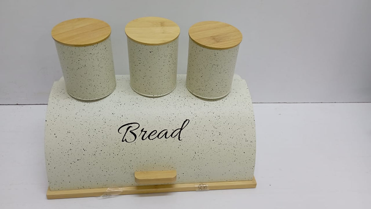 Metallic Bread Bin Box with Wooden Base Available in Black or White