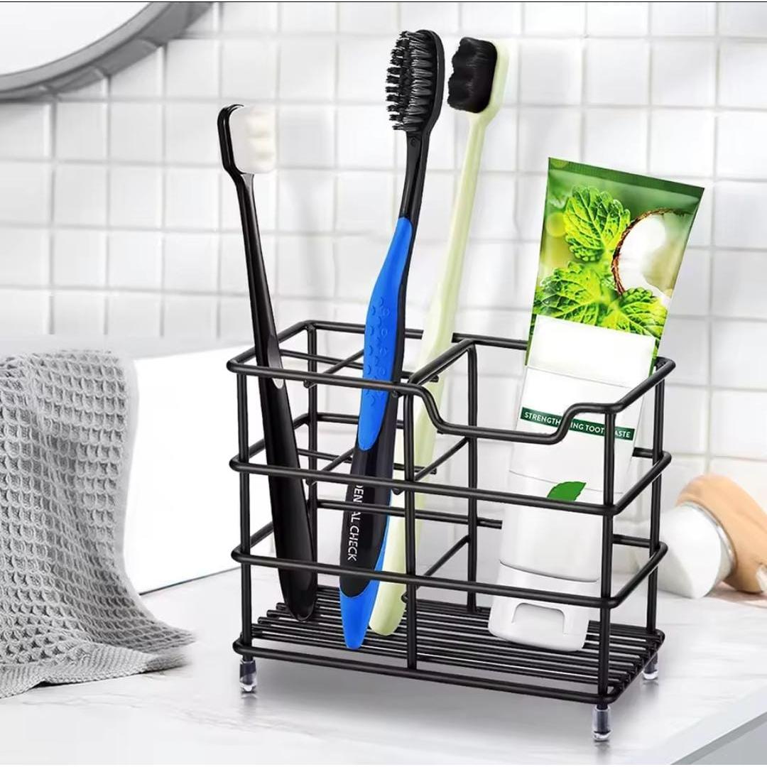 Metallic Multipurpose Organizer for Toothbrush and Toothpaste – Black
