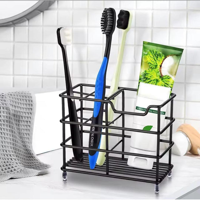 Metallic Multipurpose Organizer for Toothbrush and Toothpaste – Black