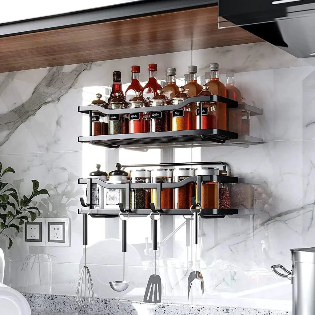 Metallic Multipurpose Rustproof 2pcs Shower Caddy No Drill, Strong Adhesive For Tiles, Marble, Wood, Metal, Glass. Bathroom Storage Bathroom Accessory Sets